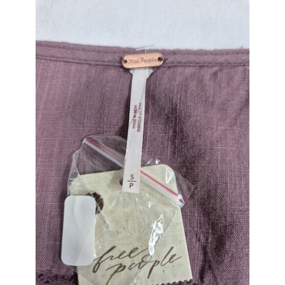 Free People Blouse Size S Eyelet Lace Crop Top Purple Mauve Roan Rouge (13) - Picture 9 of 13